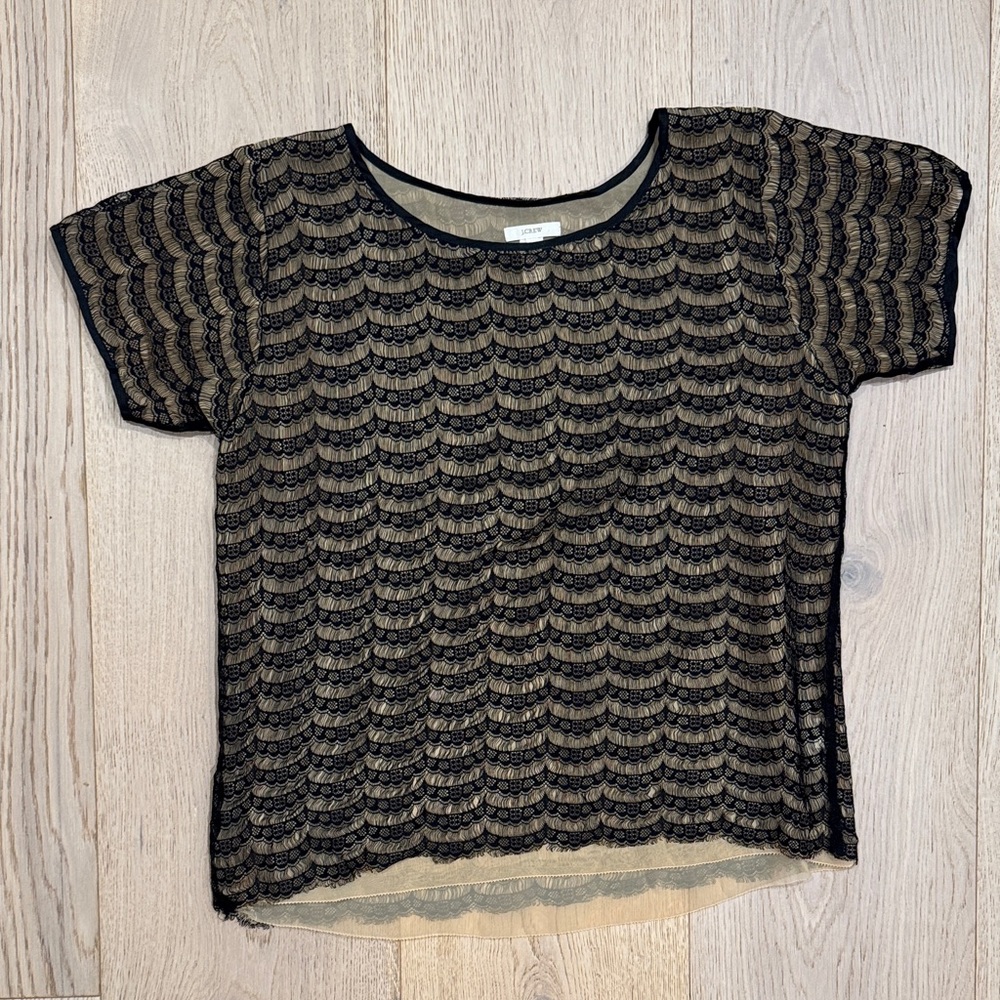 J. Crew Black and Tan Lace Blouse